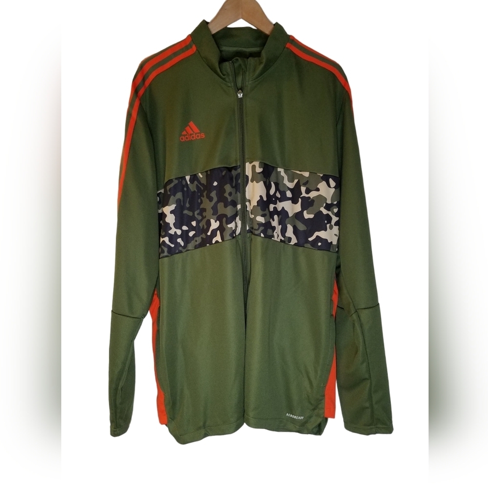 NWT Adidas Men's Track Top Jacket Green Camo Orange Stripes Size 2XL